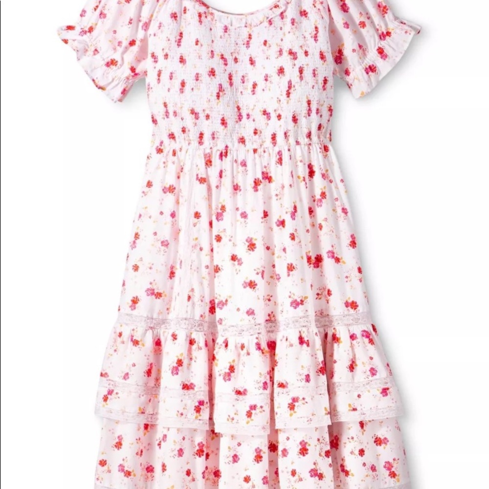 LoveShackFancy x Target Cosette Puff Sleeve Smocked Pink Floral Midi Dress-M